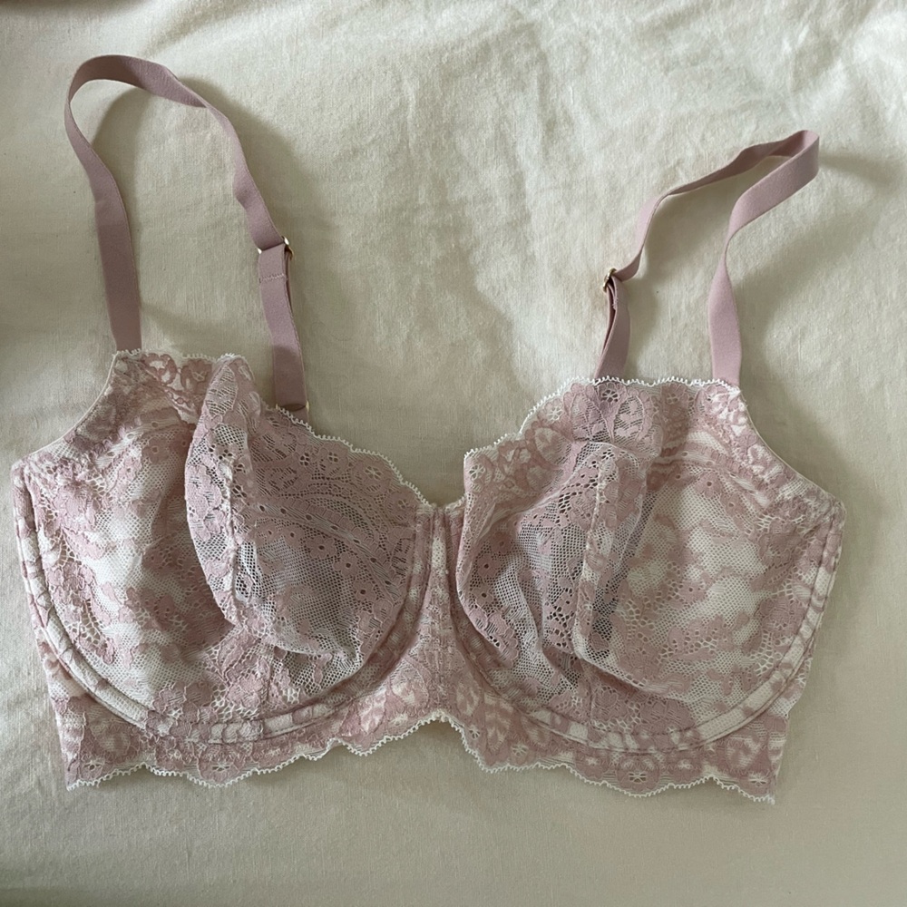 Natori Pink Lace Unlined Underwire Bra with Adjustable Straps